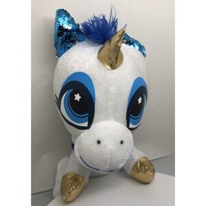 Classic Toy Unicorn Gold‎ Horn Plush Blue Silver Sparkly Ears Stuffed Animal 10"